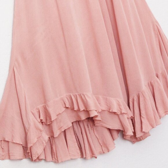 Free People Adella Pink Lace flowy crinkle linen Cottagecore Y2K Maxi Dress - Picture 11 of 16